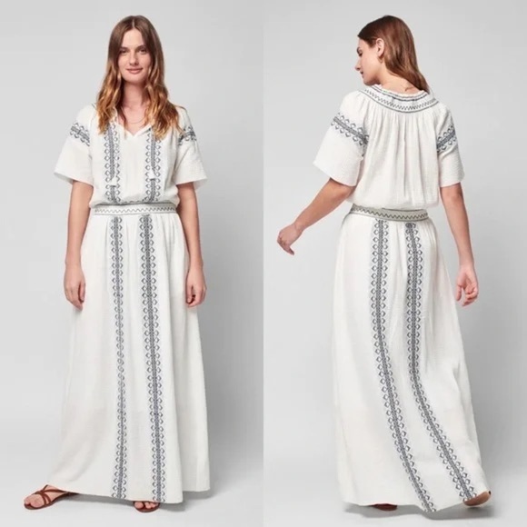 faherty Dresses & Skirts - Faherty Catrina Maxi Dress Small Embroidered Boho Peasant Prairie 100% Cotton S